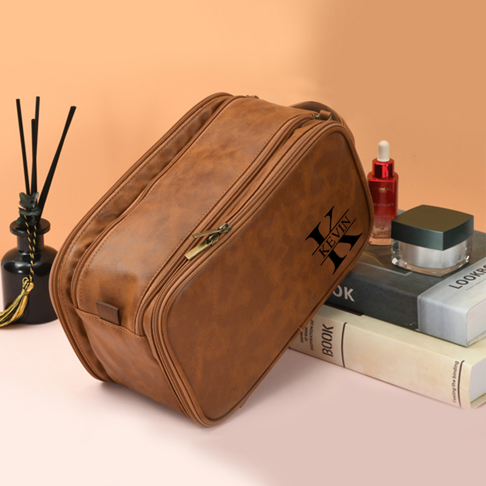 Personalized Leather Monogram Engraved Wash Bag for Unique & Love | JNSBag34