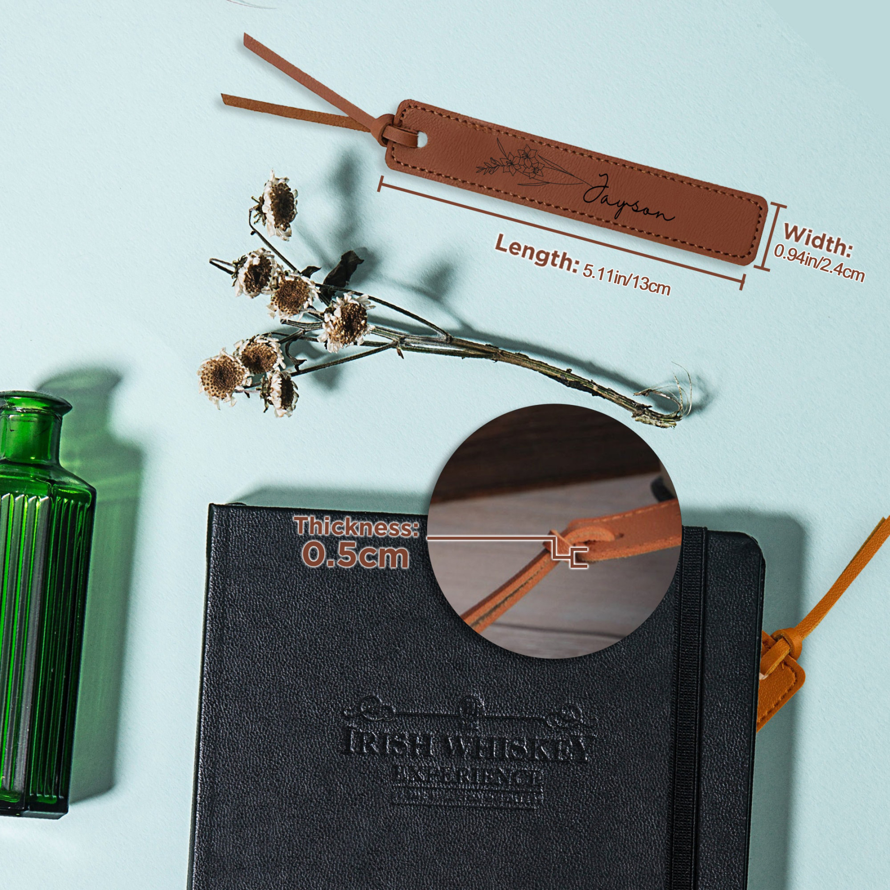 Personalized Birth Month Flower Leather Bookmark for Unique & Love | JNSDec34