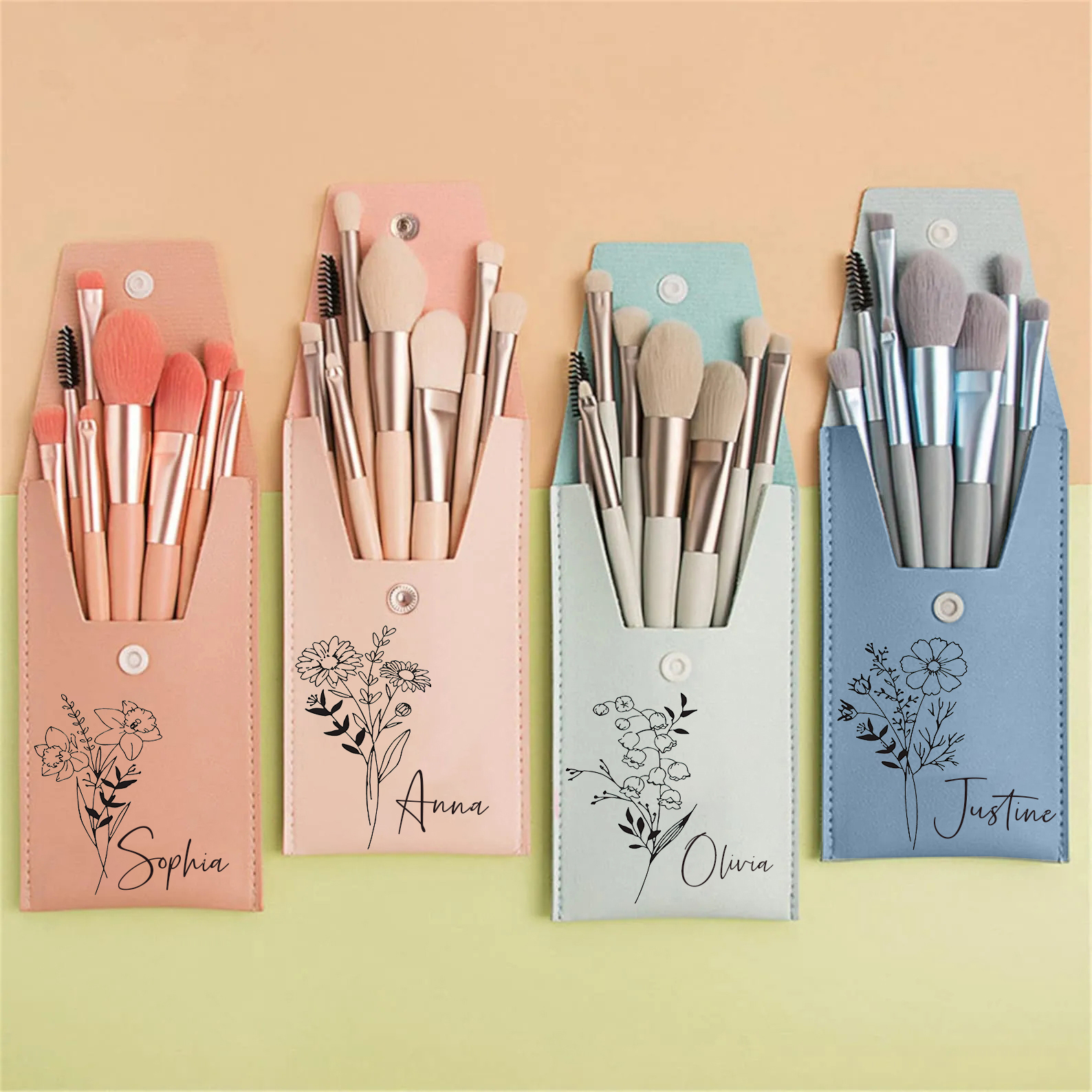 Personalized Birth Flower Makeup Brushes Set for Unique & Love | JNSBag14