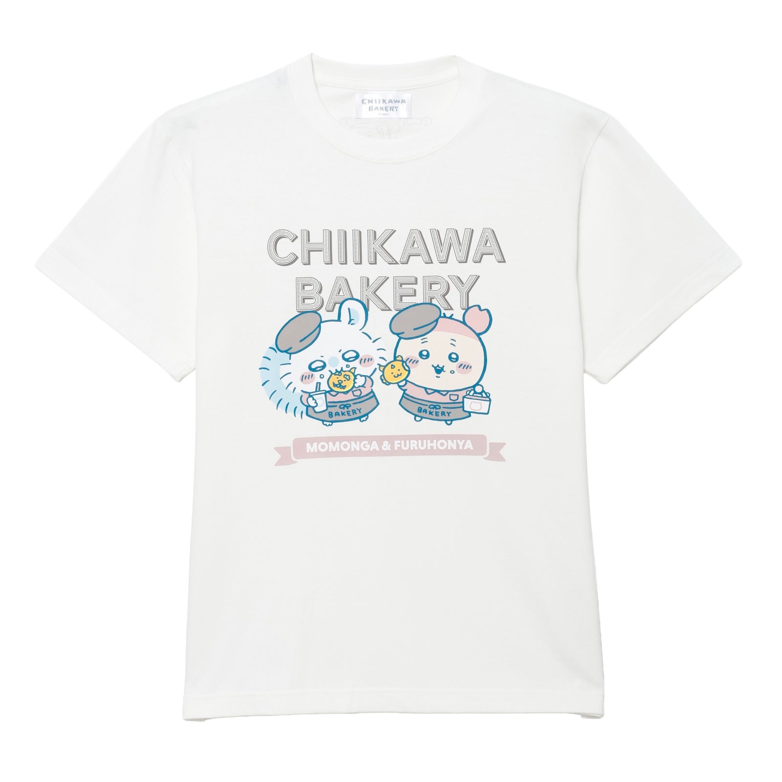 [Pre-order] "Chiikawa" Chiikawa Bakery T-shirt Momonga and Furuhonya - Vanilla White