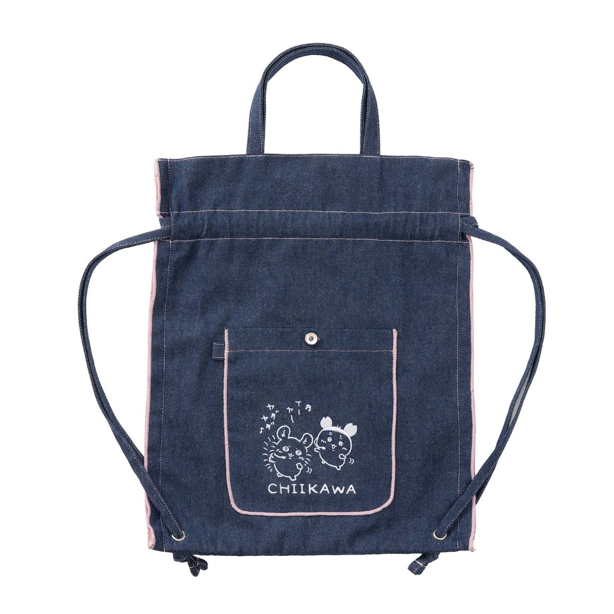 [Pre-order] "Chiikawa" Chiikawa Denim drawstring bag - Dance (Momonga & Furuhonya)