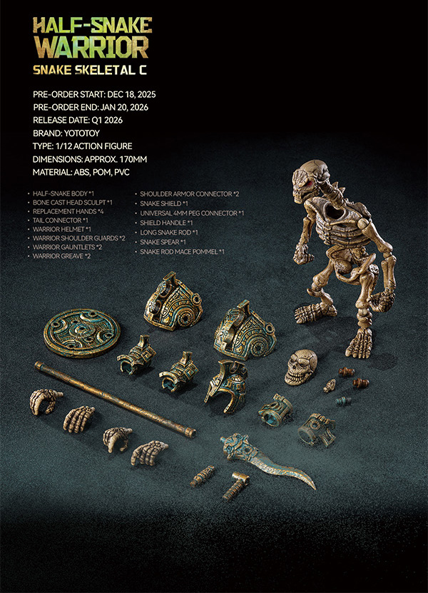 YOTOTOY SNAKE SKELETAL 1/12 SCALE ACTION FIGURE TRIPLE UNIT BUNDLE