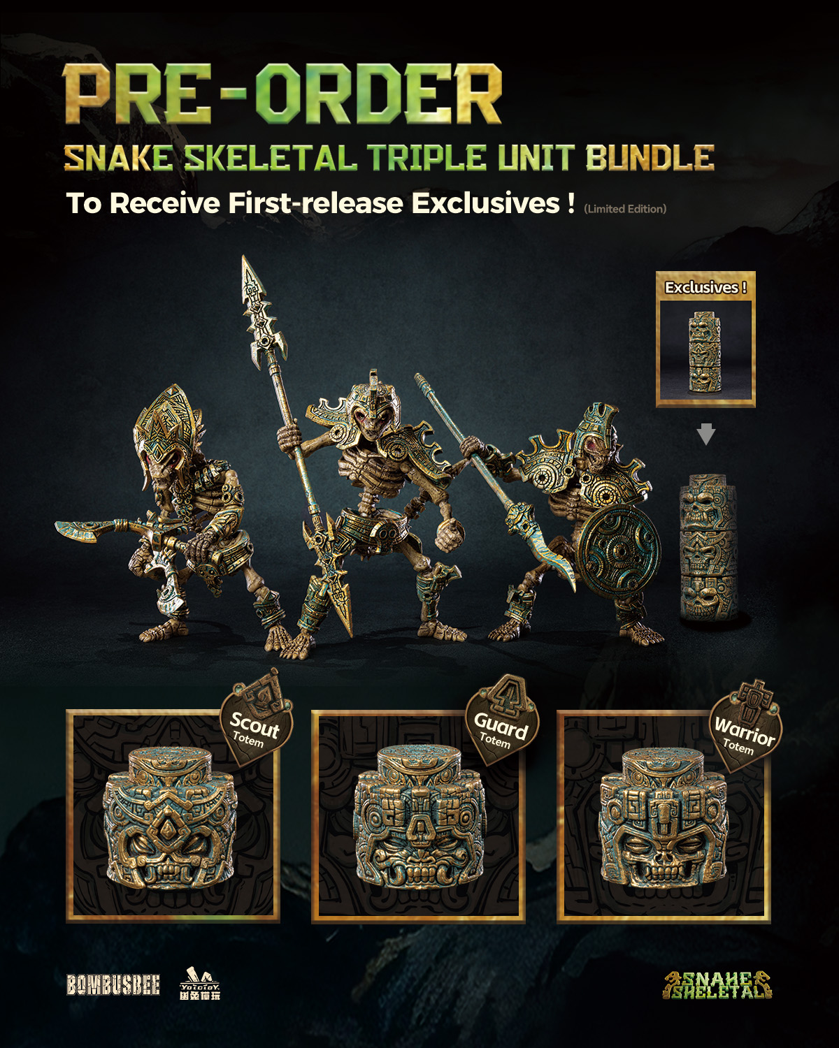 YOTOTOY SNAKE SKELETAL 1/12 SCALE ACTION FIGURE TRIPLE UNIT BUNDLE