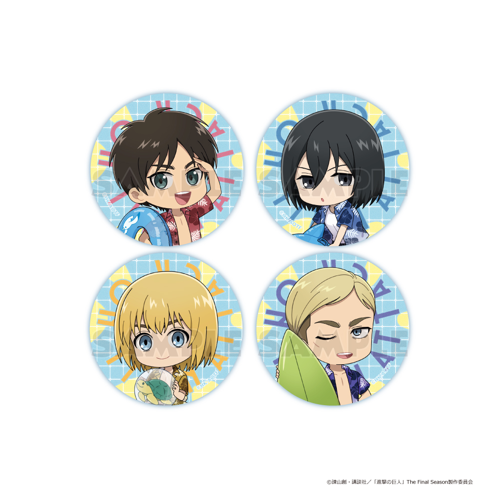 "Attack on Titan" Mini Chara Can Badge Set A Eren & Mikasa & Armin & Erwin / Vacation