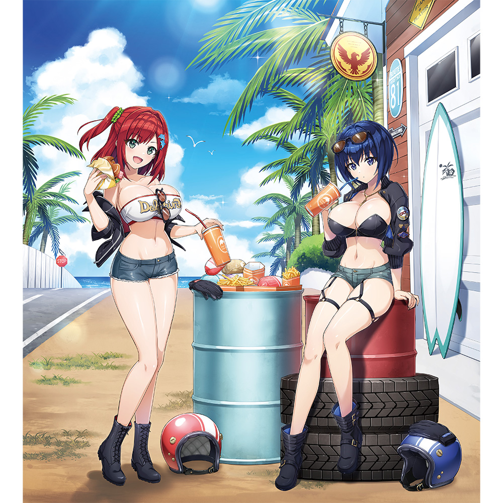 "Dolphin Wave" Original Illustration Replicate Genga Sakimiya Iruka & Tojo Michiru / Coast Riding