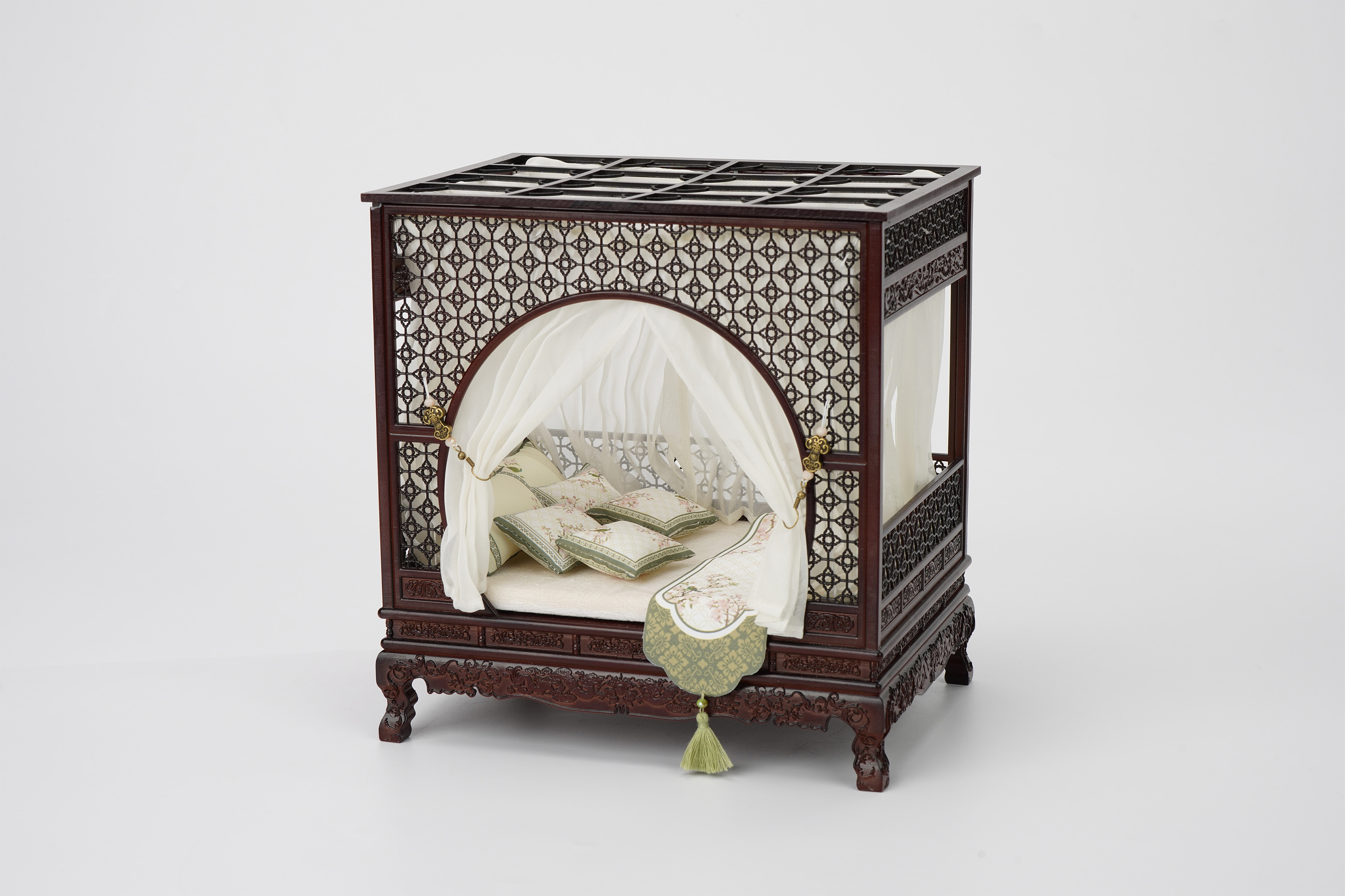 ZHENMU WOOD FRAME BED 1/12 SCALE CHINESE ANCIENT STYLE MINIATURE