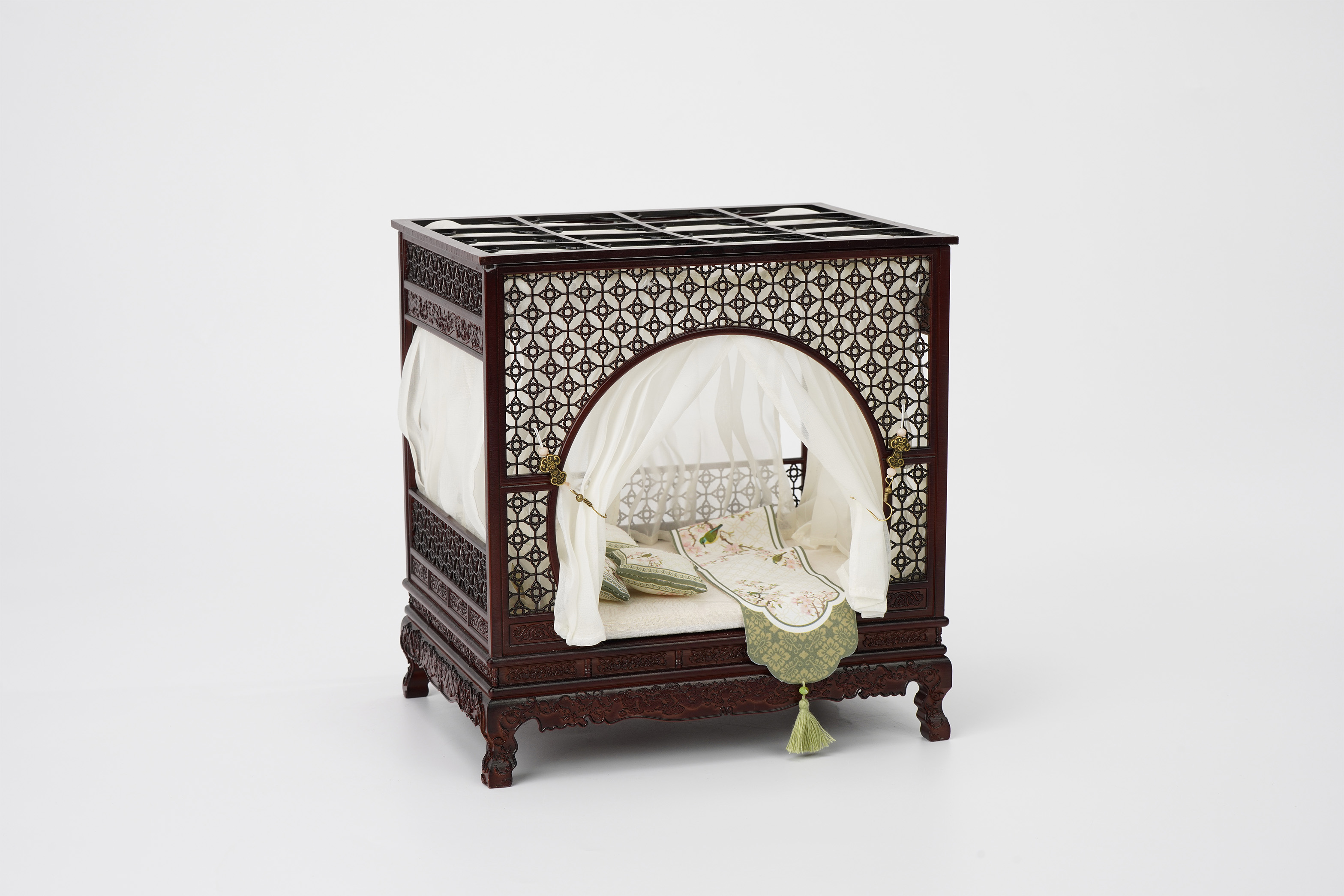 ZHENMU WOOD FRAME BED 1/12 SCALE CHINESE ANCIENT STYLE MINIATURE