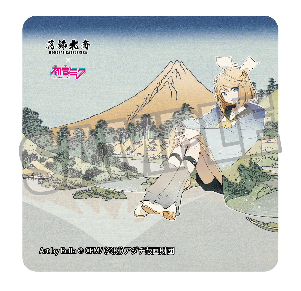 Hokusai Katsushika x Hatsune Miku Rella Sticker Kagamine Rin Reflection in Lake at Misaka in Kai Province