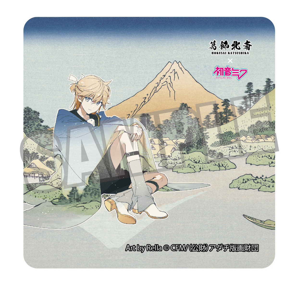 Hokusai Katsushika x Hatsune Miku Rella Sticker Kagamine Len Reflection in Lake at Misaka in Kai Province