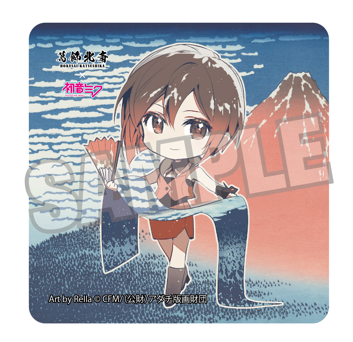 Hokusai Katsushika x Hatsune Miku Rella Sticker MEIKO Mini Character Fine Wind, Clear Morning