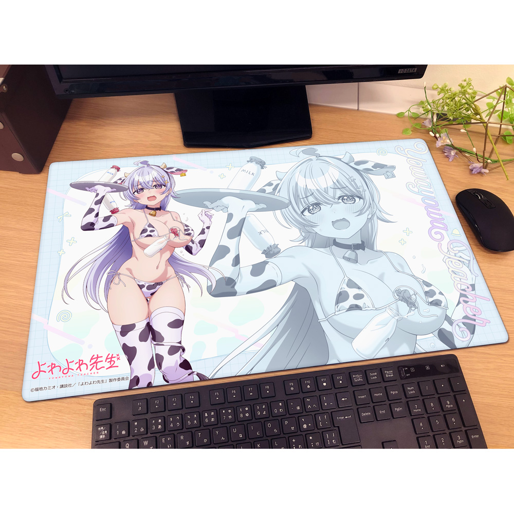 "Yowayowa Sensei" Original Illustration Rubber Mat Hiwamura Hiyori / Cow Pattern Swimwear