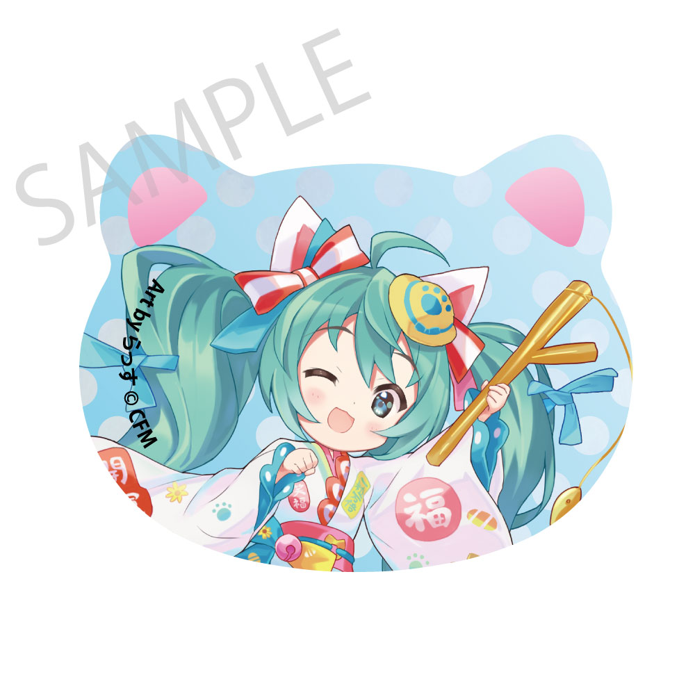 Hatsune Miku x Maneki-neko x Midsummer in Kumagaya Cat Type Can Badge Hatsune Miku White Cat 1 Art by Rassu
