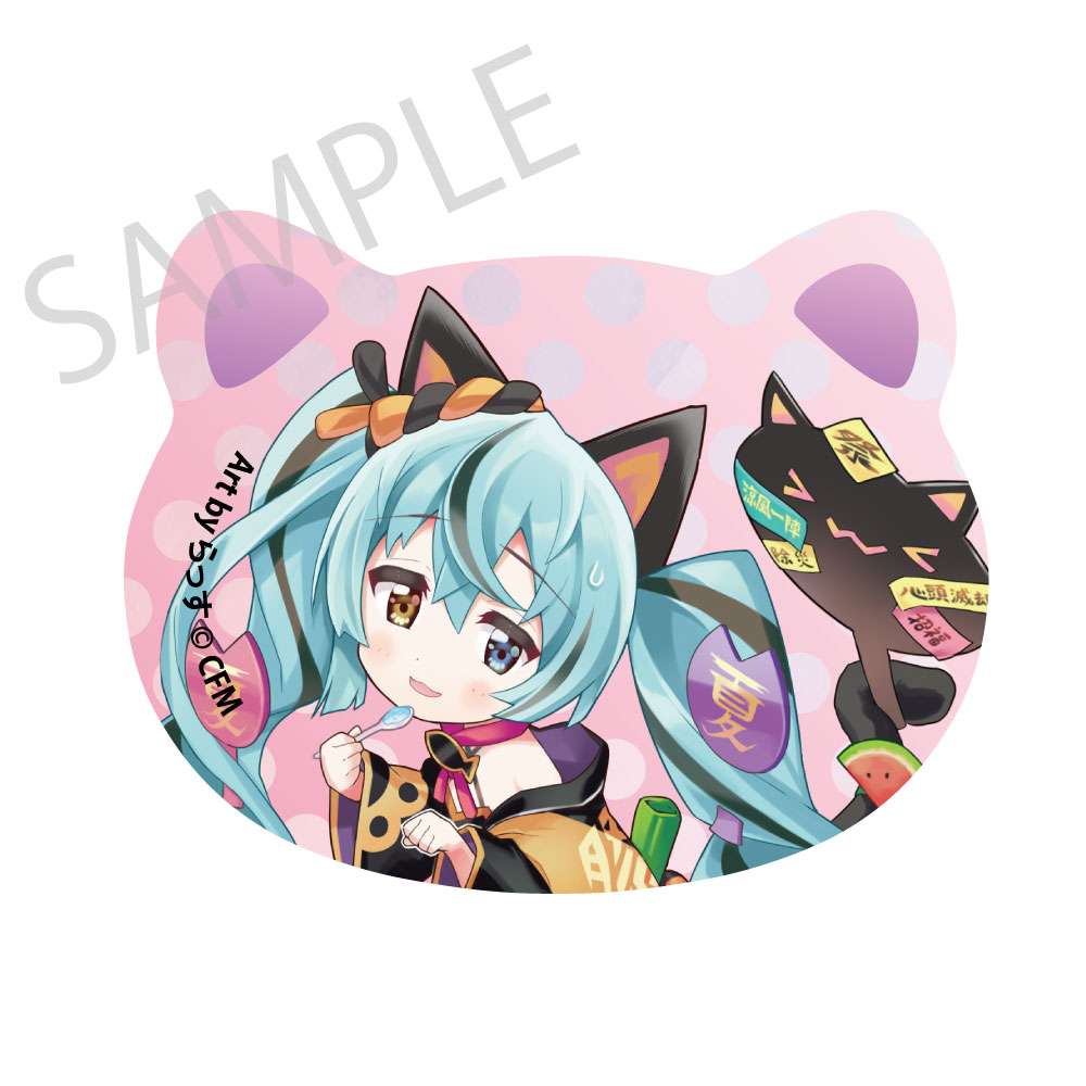 Hatsune Miku x Maneki-neko x Midsummer in Kumagaya Cat Type Can Badge Hatsune Miku Black Cat 2 Art by Rassu