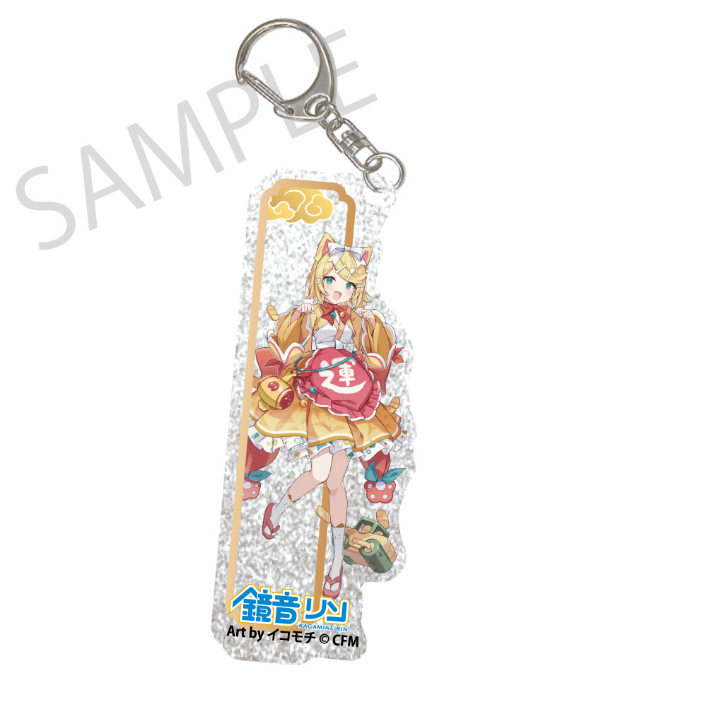 Hatsune Miku x Maneki-neko x Midsummer in Kumagaya Silver Background Acrylic Key Chain Kagamine Rin Art by Icomochi