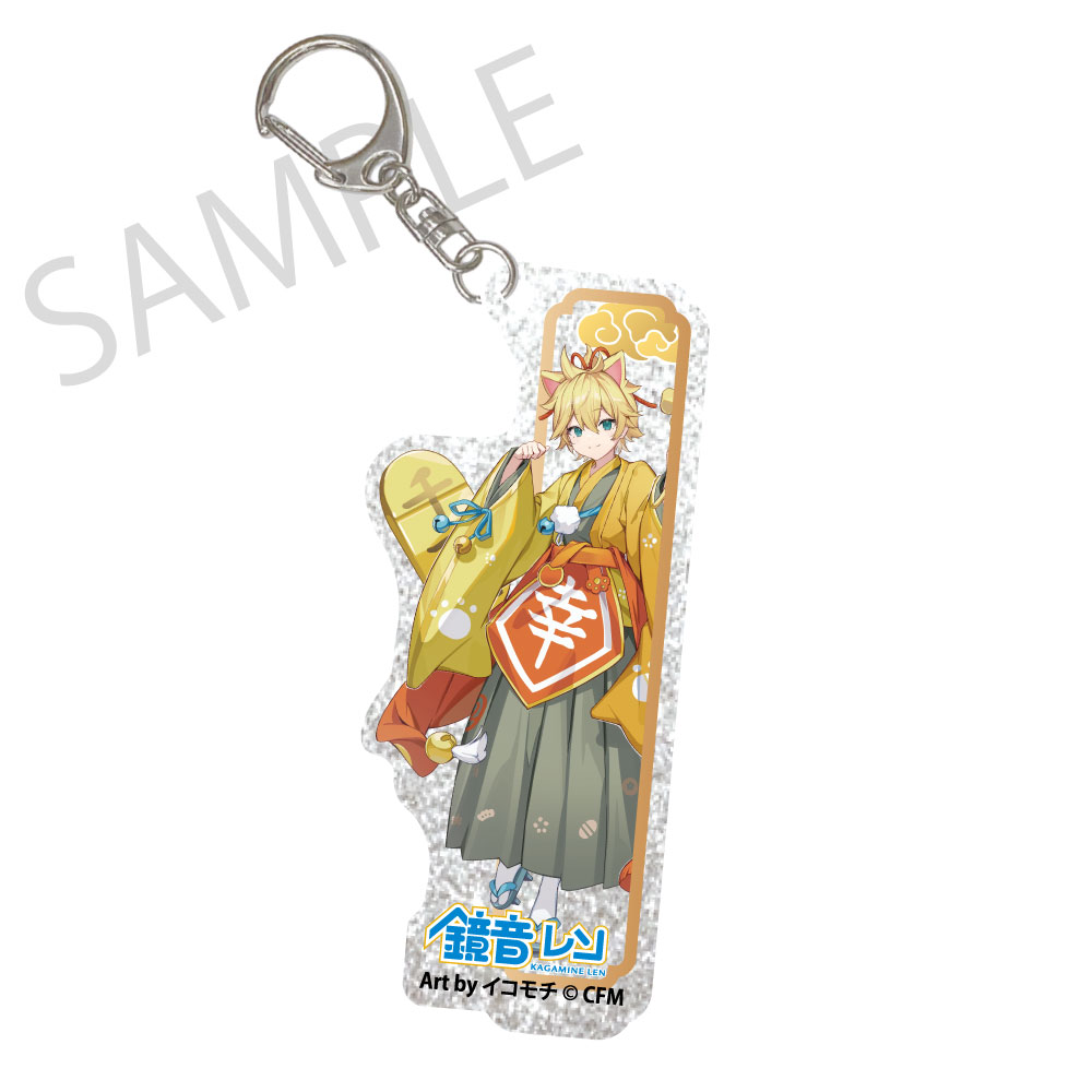 Hatsune Miku x Maneki-neko x Midsummer in Kumagaya Silver Background Acrylic Key Chain Kagamine Len Art by Icomochi