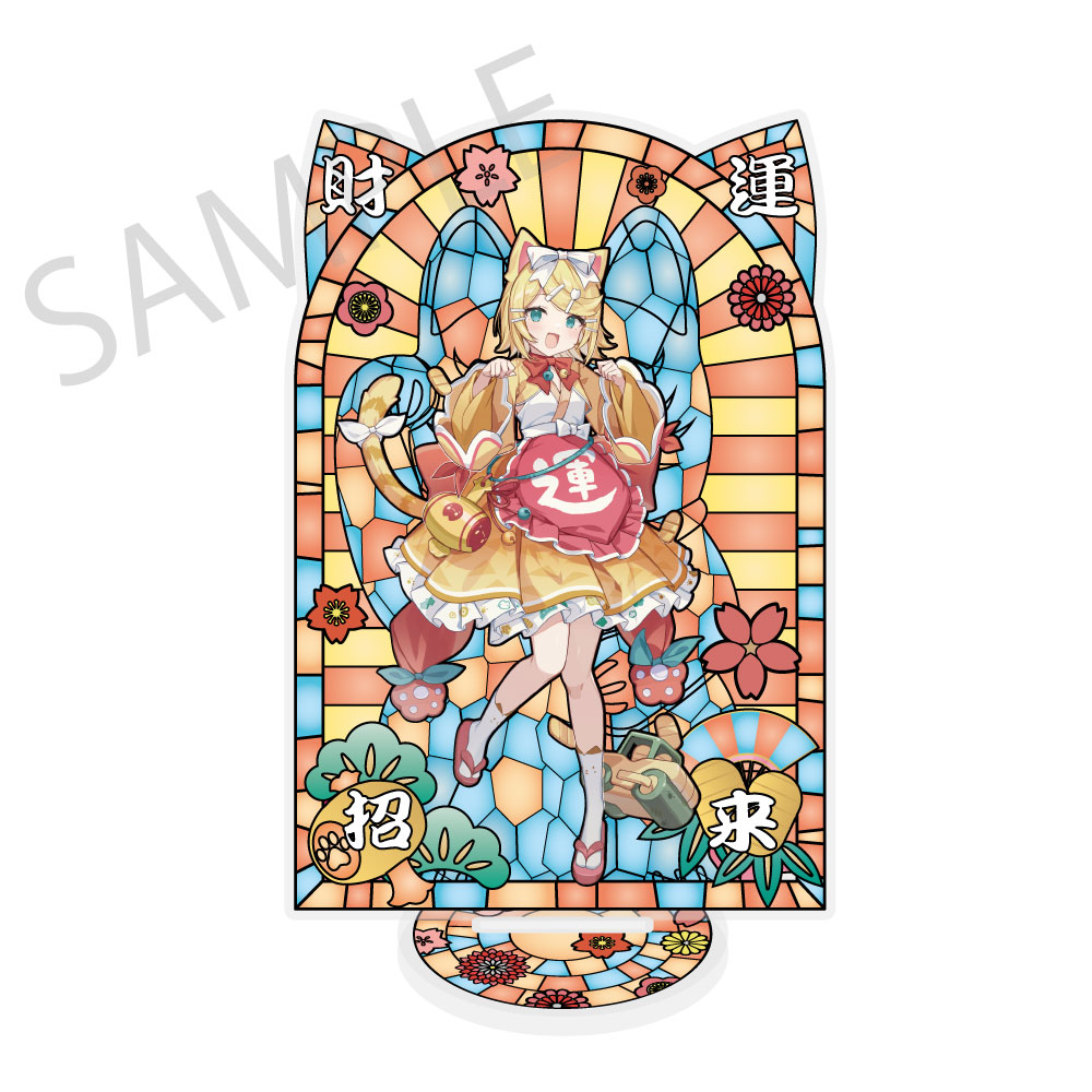 Hatsune Miku x Maneki-neko x Midsummer in Kumagaya Stained Glass Style Material Processing Acrylic Stand Kagamine Rin Art by Icomochi