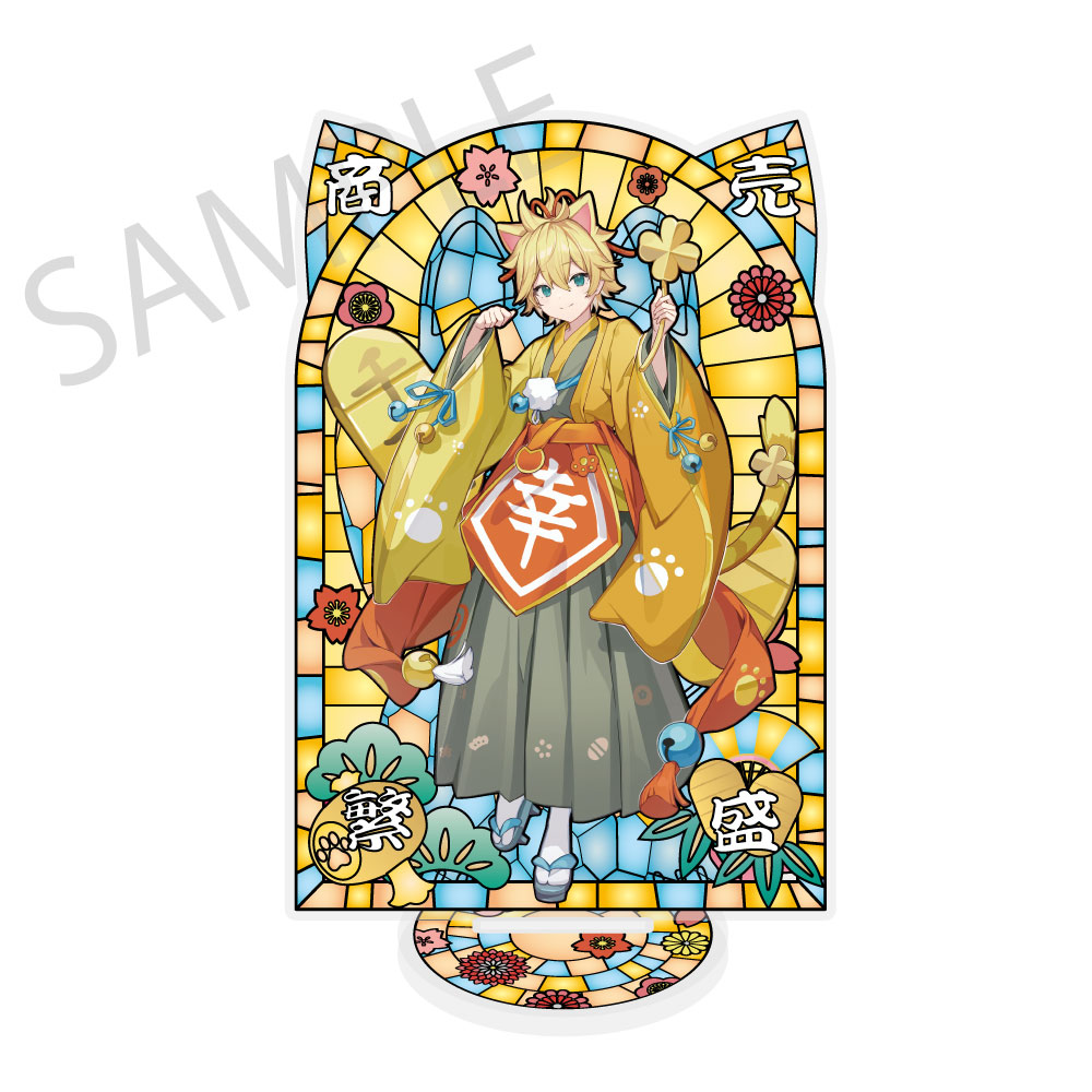 Hatsune Miku x Maneki-neko x Midsummer in Kumagaya Stained Glass Style Material Processing Acrylic Stand Kagamine Len Art by Icomochi