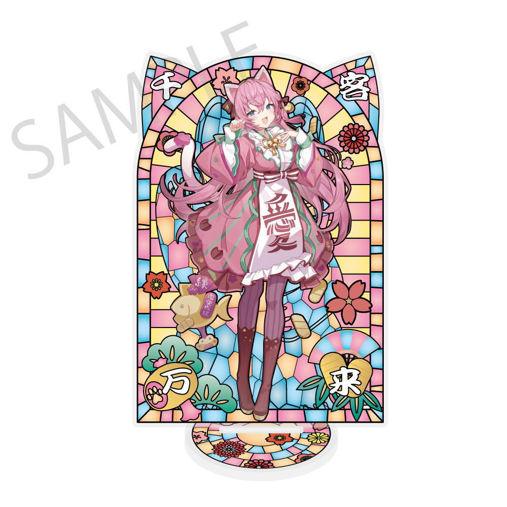 Hatsune Miku x Maneki-neko x Midsummer in Kumagaya Stained Glass Style Material Processing Acrylic Stand Megurine Luka Art by Icomochi