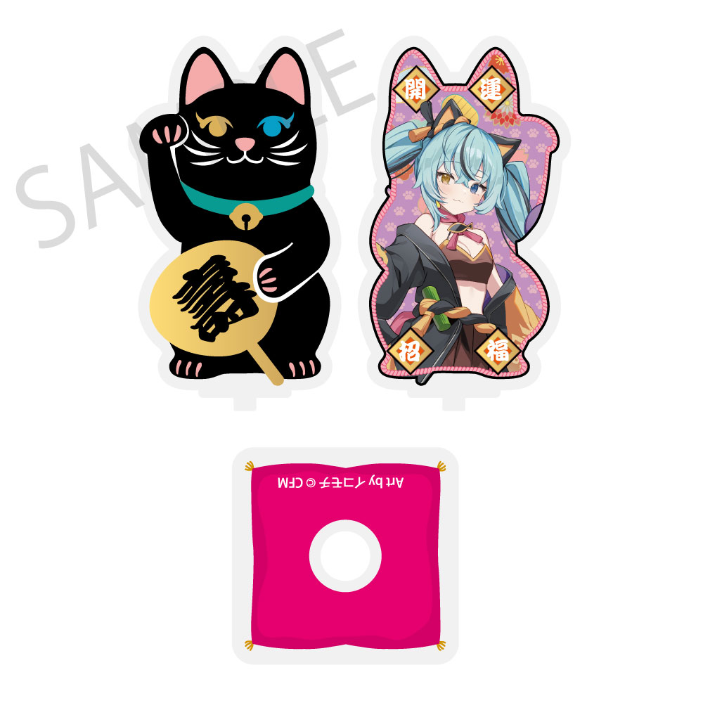 Hatsune Miku x Maneki-neko x Midsummer in Kumagaya Rotating Die-cut Acrylic Stand Hatsune Miku Black Cat Art by Icomochi