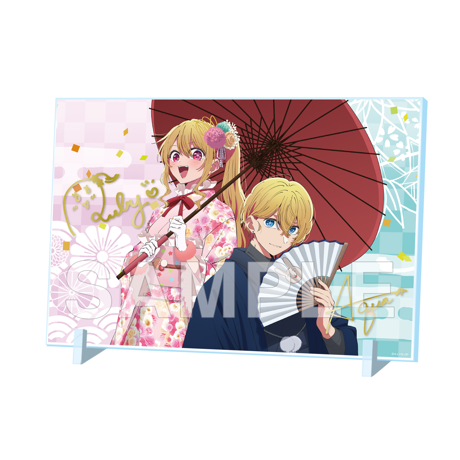 "Oshi no Ko" Gilding Signed Acrylic Panel Aqua & Ruby New Year 2026 Ver.
