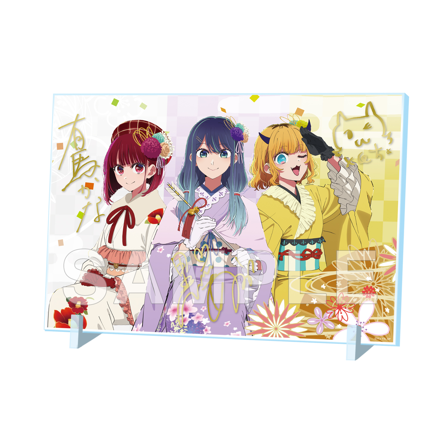 "Oshi no Ko" Gilding Signed Acrylic Panel Arima Kana & Kurokawa Akane & MEM-cho New Year 2026 Ver.