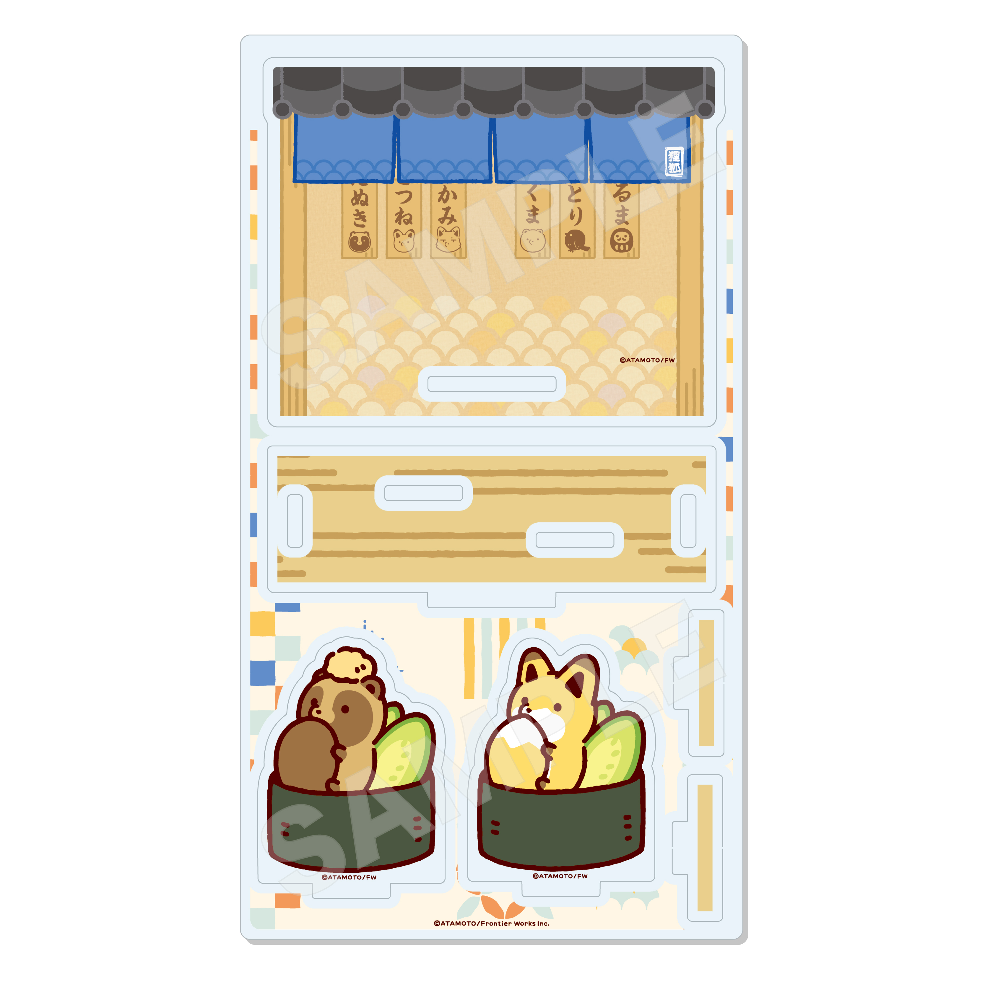 "Tanuki & Kitsune" Diorama Acrylic 02 Tanuki & Kitsune Gunkanmaki (Enjoy! OSUSHI!)