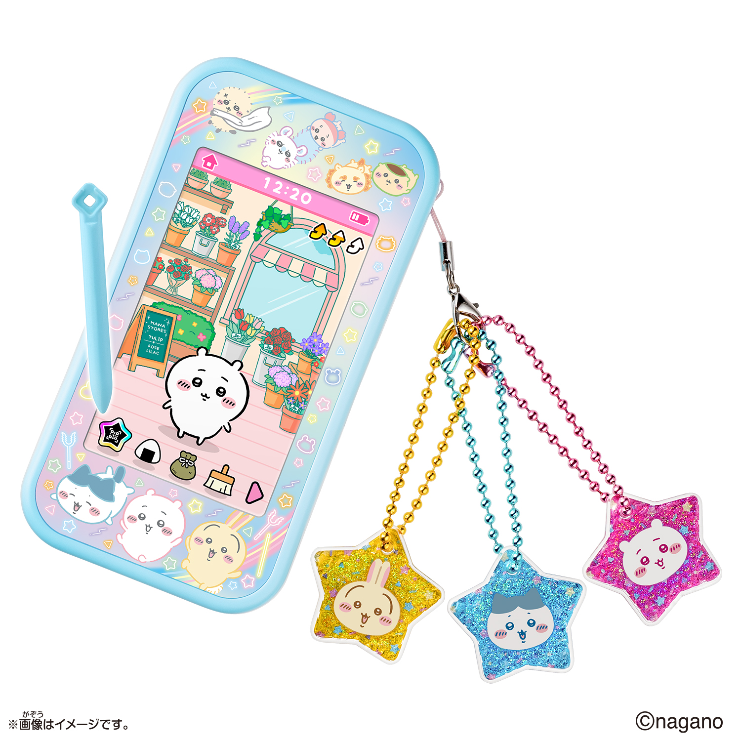 Chiikawa Phone Smart standard set with stylus and three Kirarin Drop charms for Chiikawa, Hachiware and Usagi