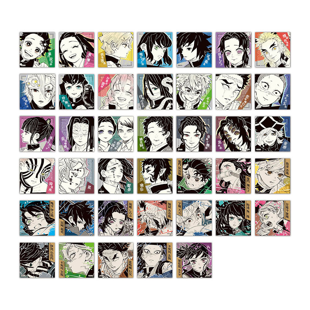 Demon Slayer square sticker collection grid with heroes, Hashira and demons