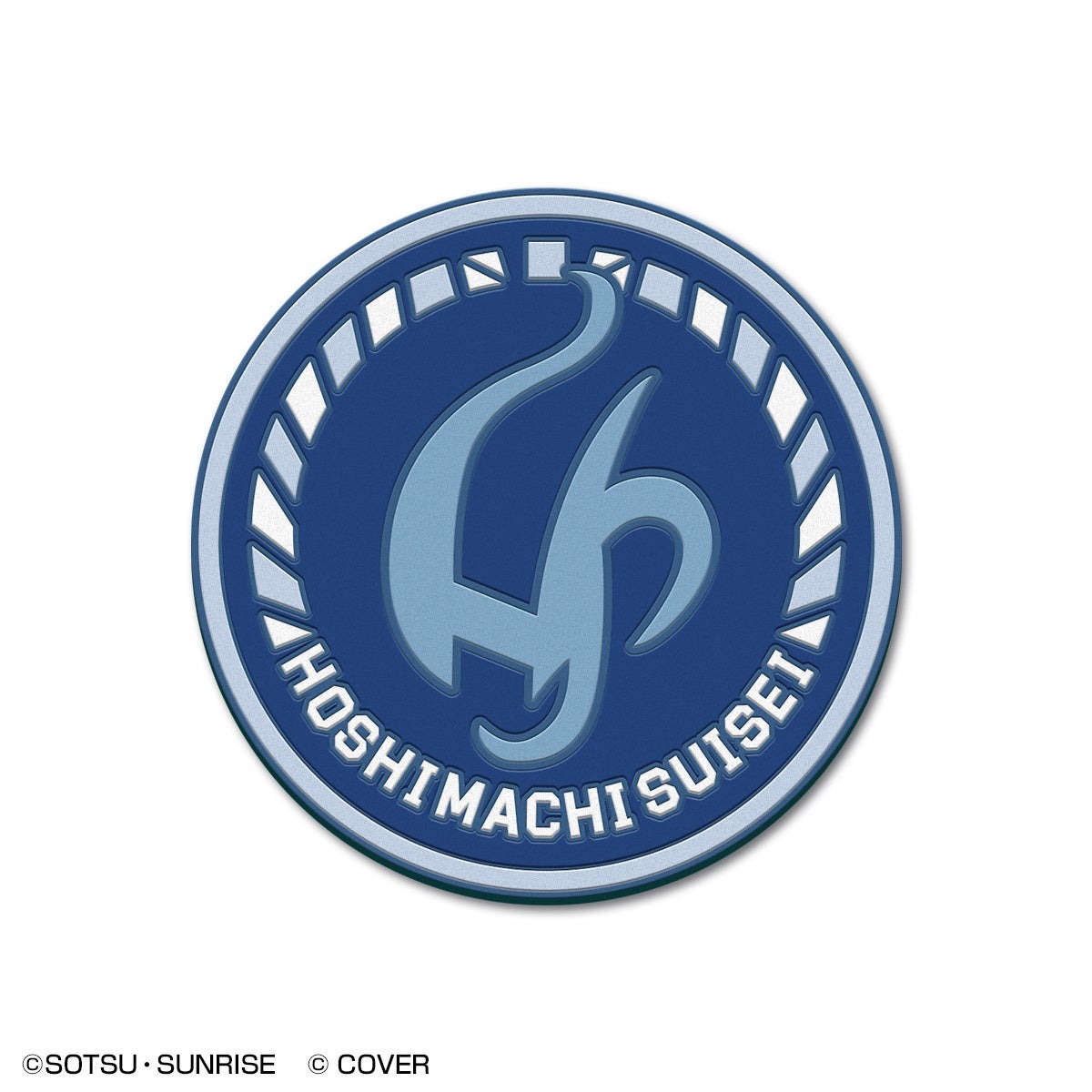 Hoshimachi Suisei rubber coaster in navy and light blue with hazard-stripe detailing