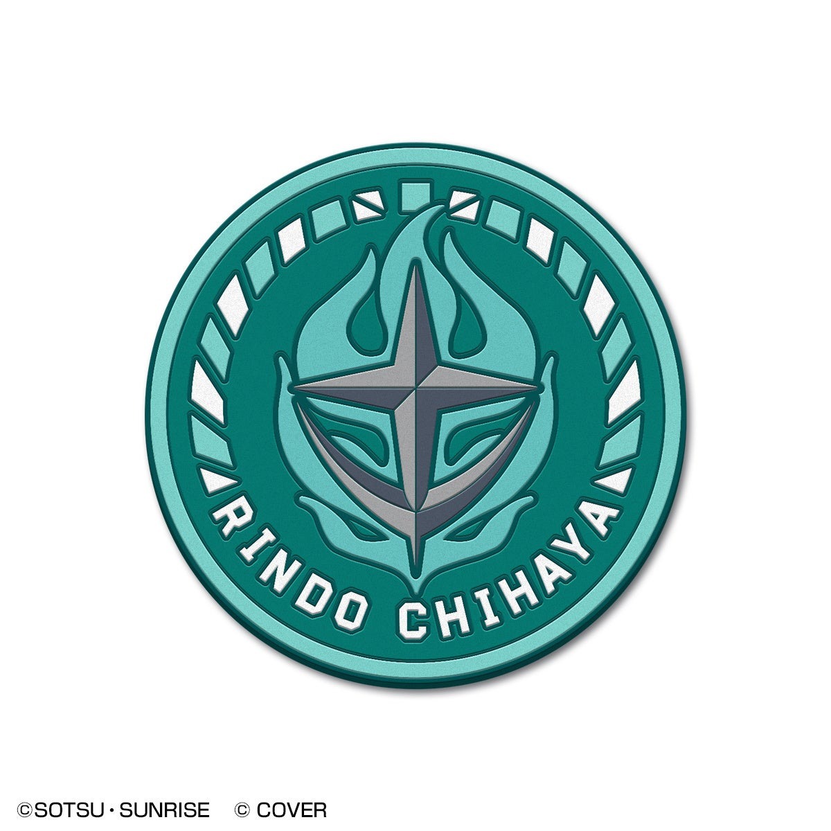 Rindo Chihaya rubber coaster in teal with a grey star emblem