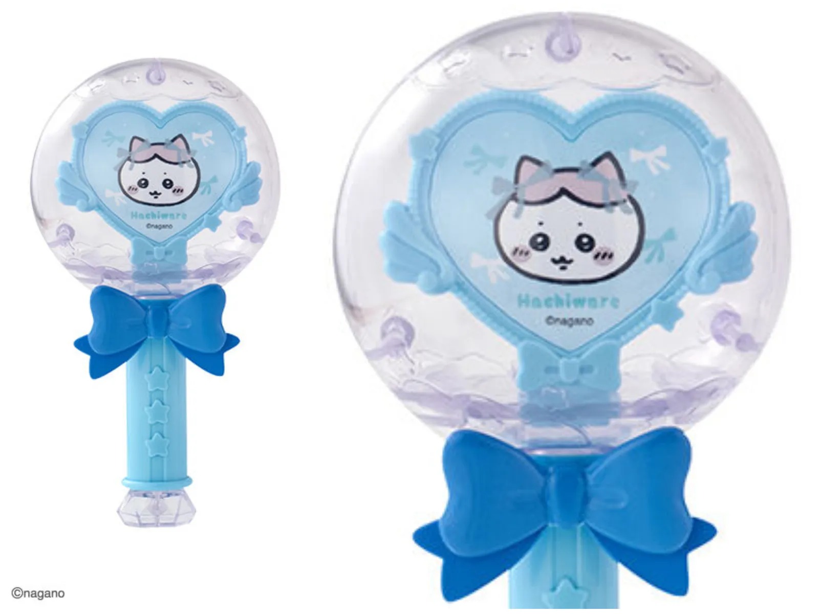 Blue Hachiware Capsule Stick with a ribbon and a heart plate inside a clear dome