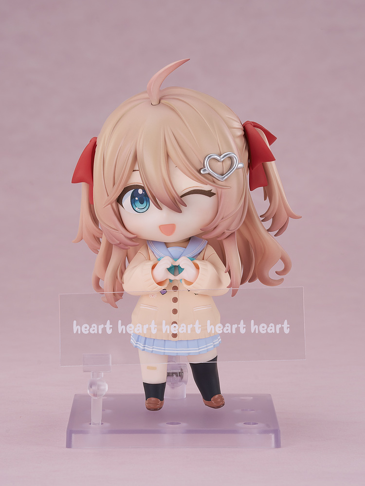 Nendoroid Neuro-sama winking and making heart hands behind the clear speech plate reading heart heart heart heart heart