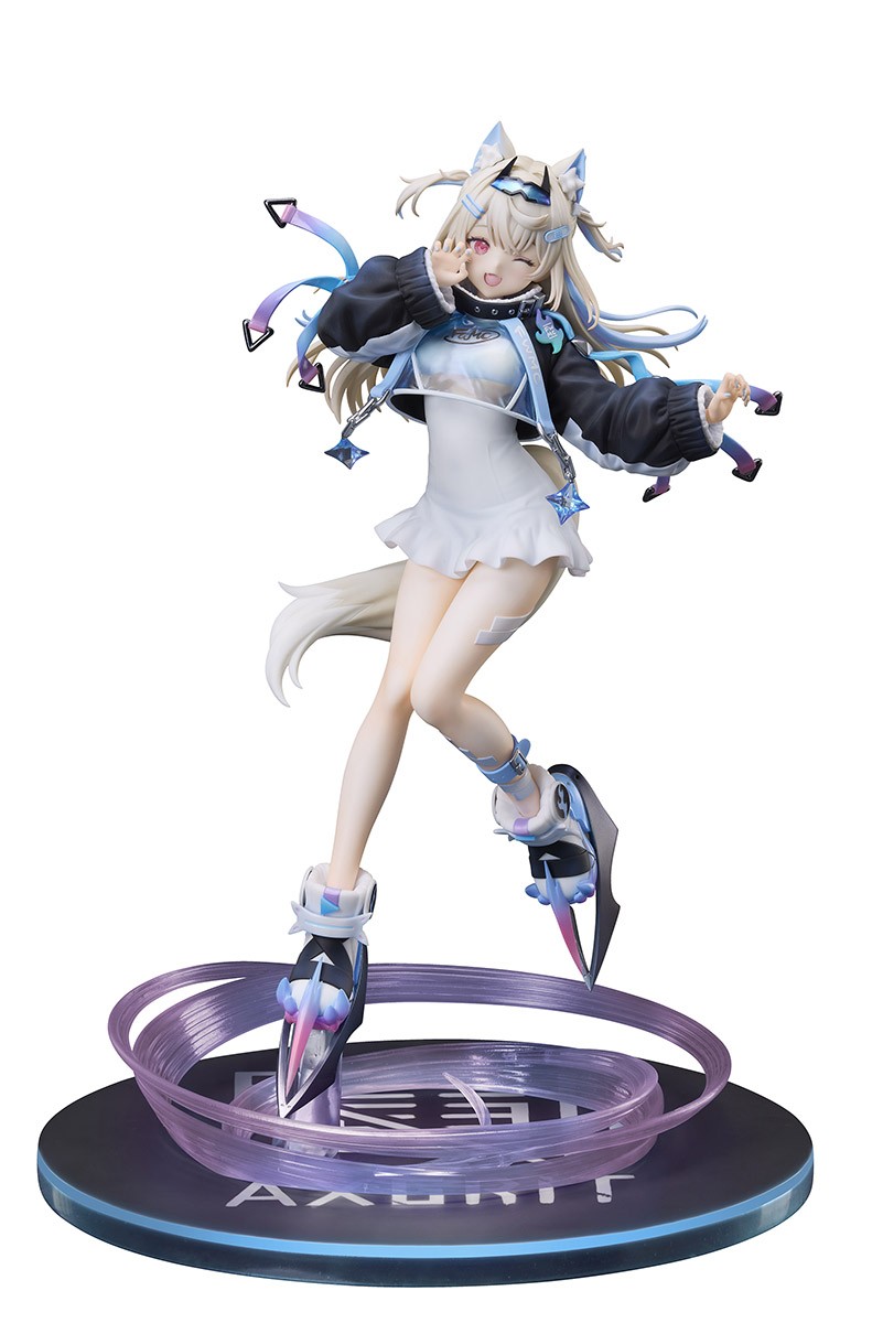 Fuwawa Abyssgard AXGRIT Ver. 1/7 scale figure winking in a black cropped jacket, posed above a glowing purple ring base