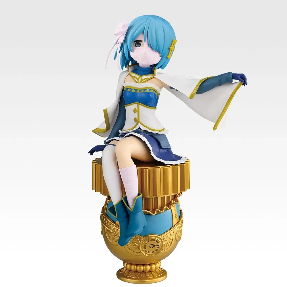 C Prize Miki Sayaka Dioramiquemaster figure on a gold pedestal with a blue panel, reaching out with one arm as her white cape flares, in a blue and white outfit