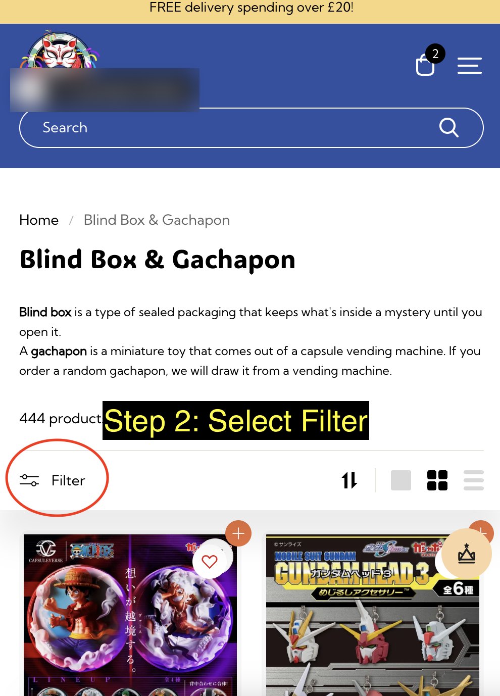 Blind Box & Gachapon collection page at Otaku Daily with the Filter button highlighted