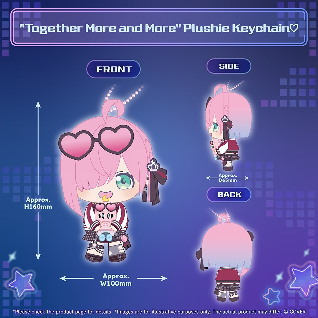 Together More and More Luna plushie keychain front side and back views
