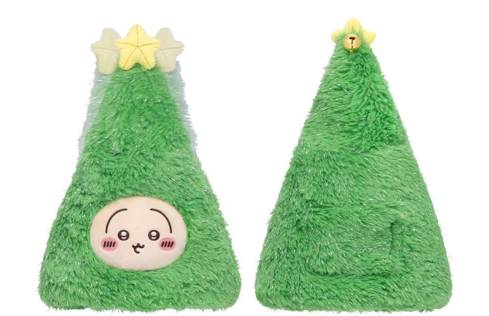 Chiikawa Moving Tree Usagi Christmas plush shown from the front and back
