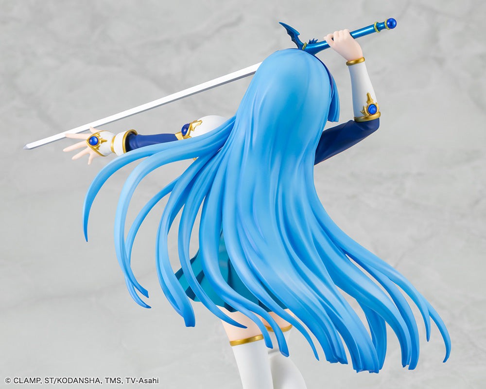 Side detail of Umi Ryuuzaki figure showing flowing hair and sword