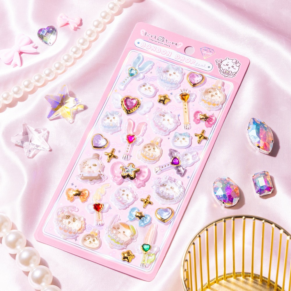 Magical Chiikawa Bonbon Drop Seal Jewel sheet with pink gem stickers