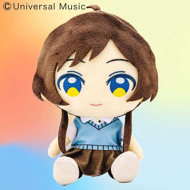 Ado Hanabi plush toy with brown hair and a blue knitted vest