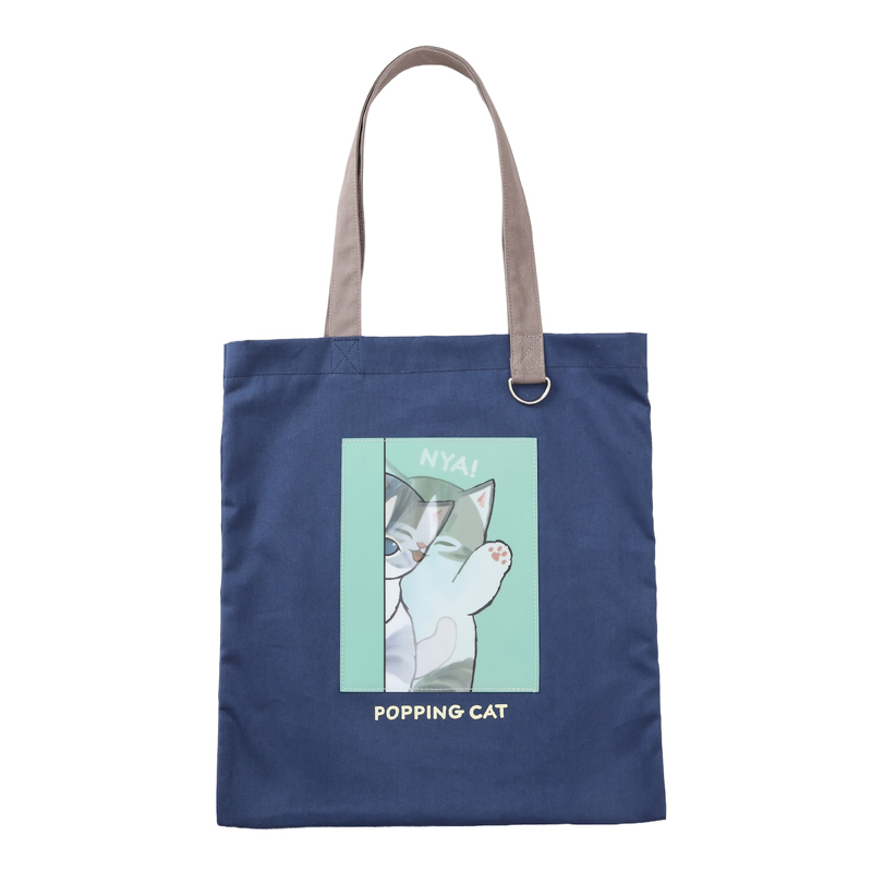 [Pre-order] mofusand Lenticular Tote Bag POPPING CAT (Navy)