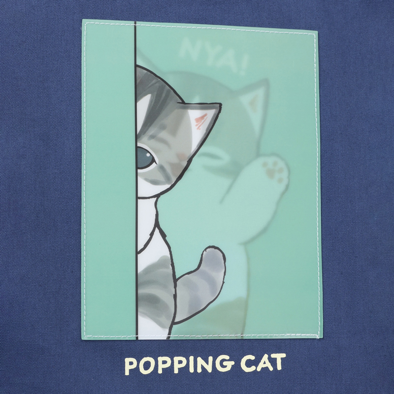 [Pre-order] mofusand Lenticular Tote Bag POPPING CAT (Navy)