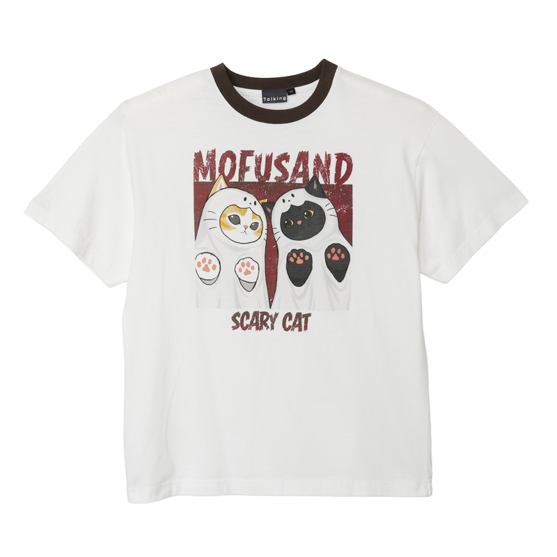 [Pre-order] mofusand T-shirt: SCARY CAT (White)