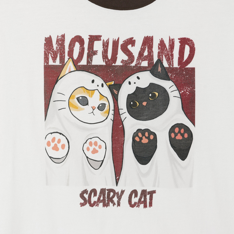 [Pre-order] mofusand T-shirt: SCARY CAT (White)