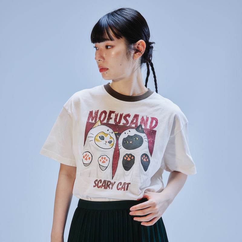 [Pre-order] mofusand T-shirt: SCARY CAT (White)