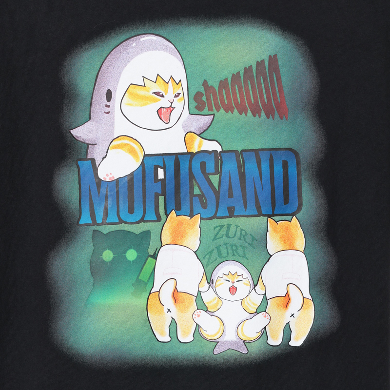 [Pre-order] mofusand T-shirt: Horror Shark Cat (Black)