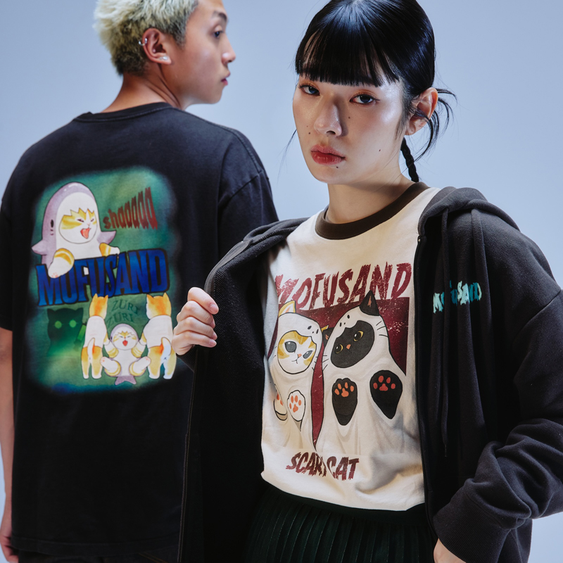 [Pre-order] mofusand Zip-up hoodie MEOWING CATS (charcoal black)