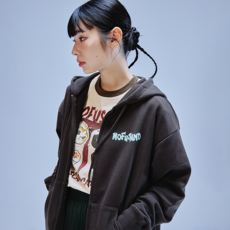 [Pre-order] mofusand Zip-up hoodie MEOWING CATS (charcoal black)