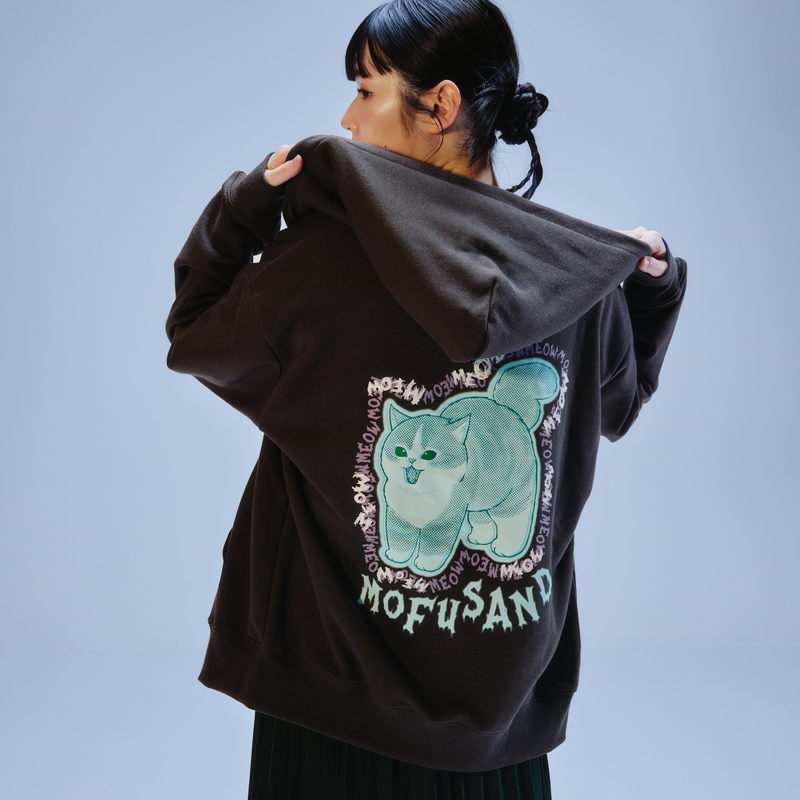 [Pre-order] mofusand Zip-up hoodie MEOWING CATS (charcoal black)