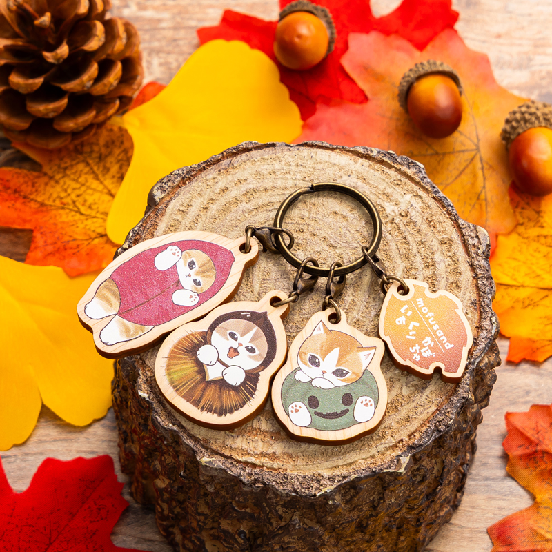 [Pre-order] mofusand Shark cat getting ready for autumn - Four-piece wooden charm set (sweet potato, chestnut, and pumpkin) 